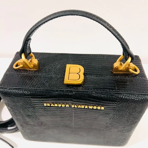 Brandon Blackwood Kendrick Trunk bag in Black lizard-embossed leather. - Picture 3 of 9